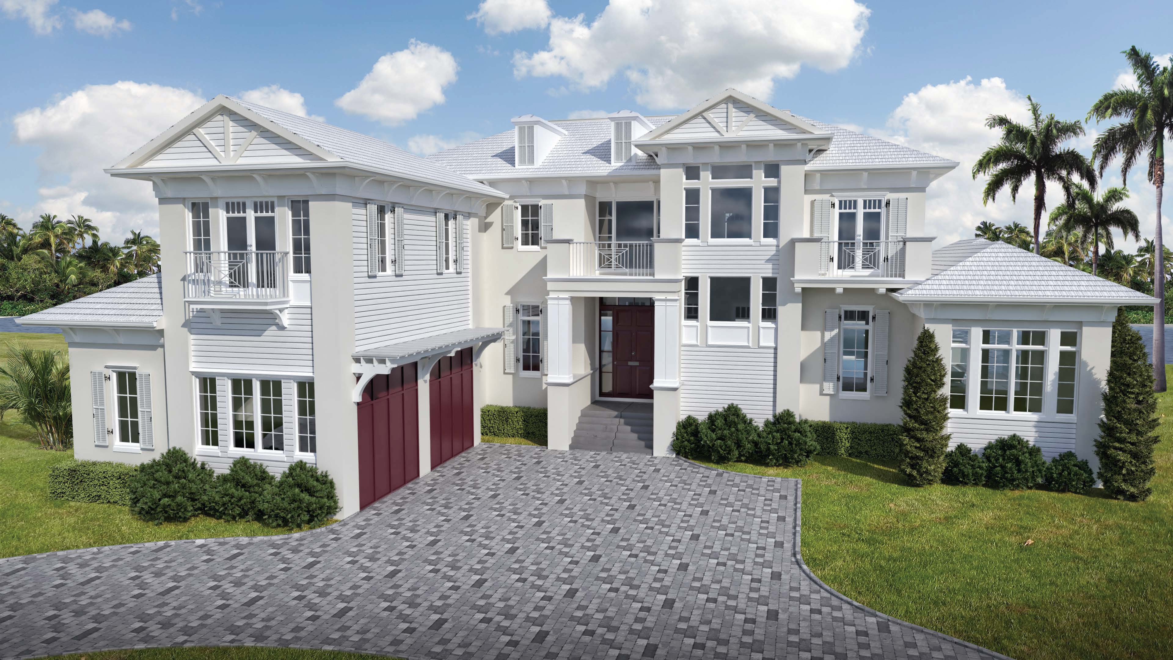 Rear elevation of Boca Grande luxury waterfront residence by CMSA Architects featuring expansive terraces, pool deck, and modern coastal architecture.