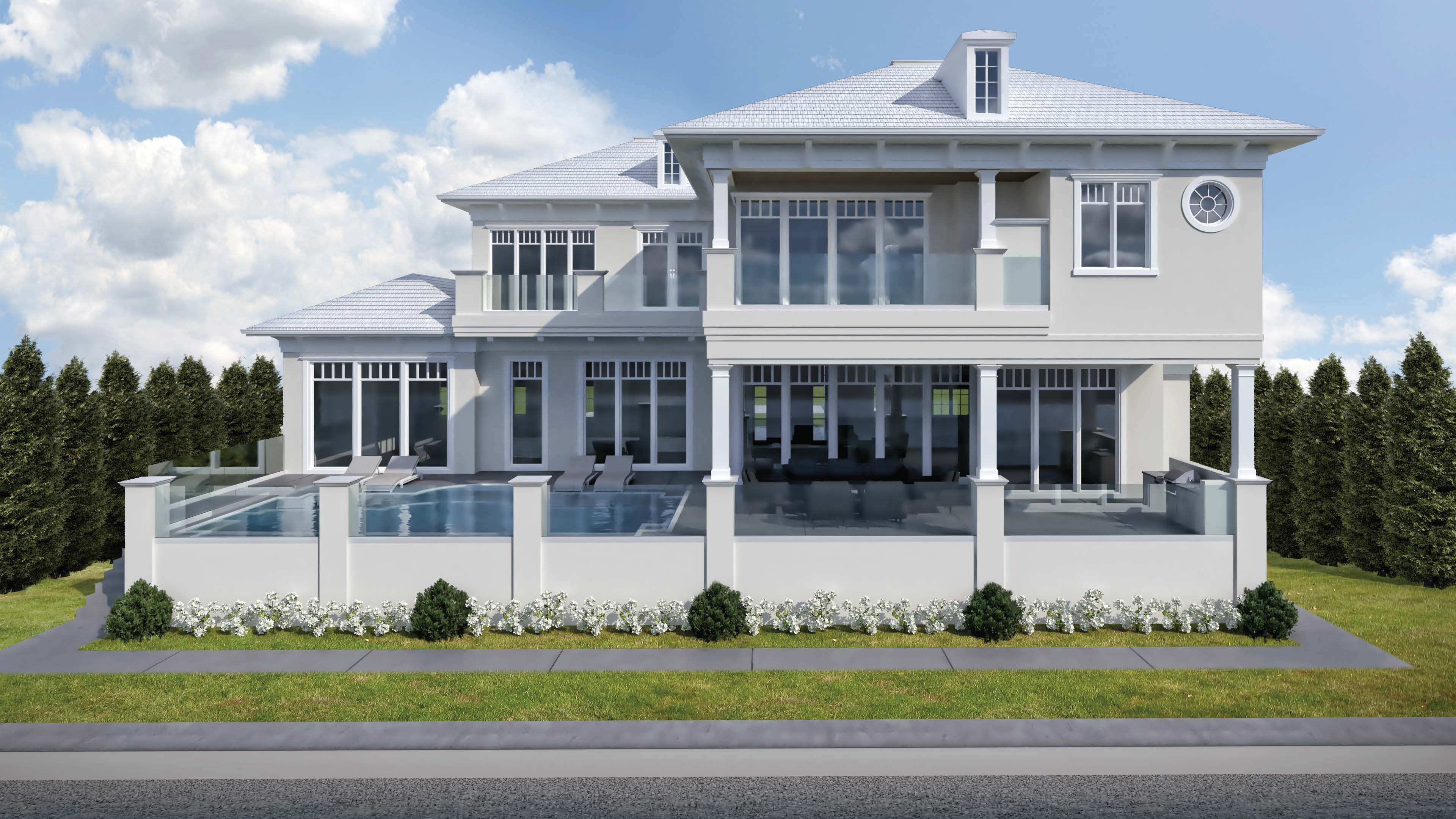 Boca Grande luxury coastal estate exterior front elevation designed by CMSA Architects, Sarasota residential architecture firm specializing in waterfront homes.