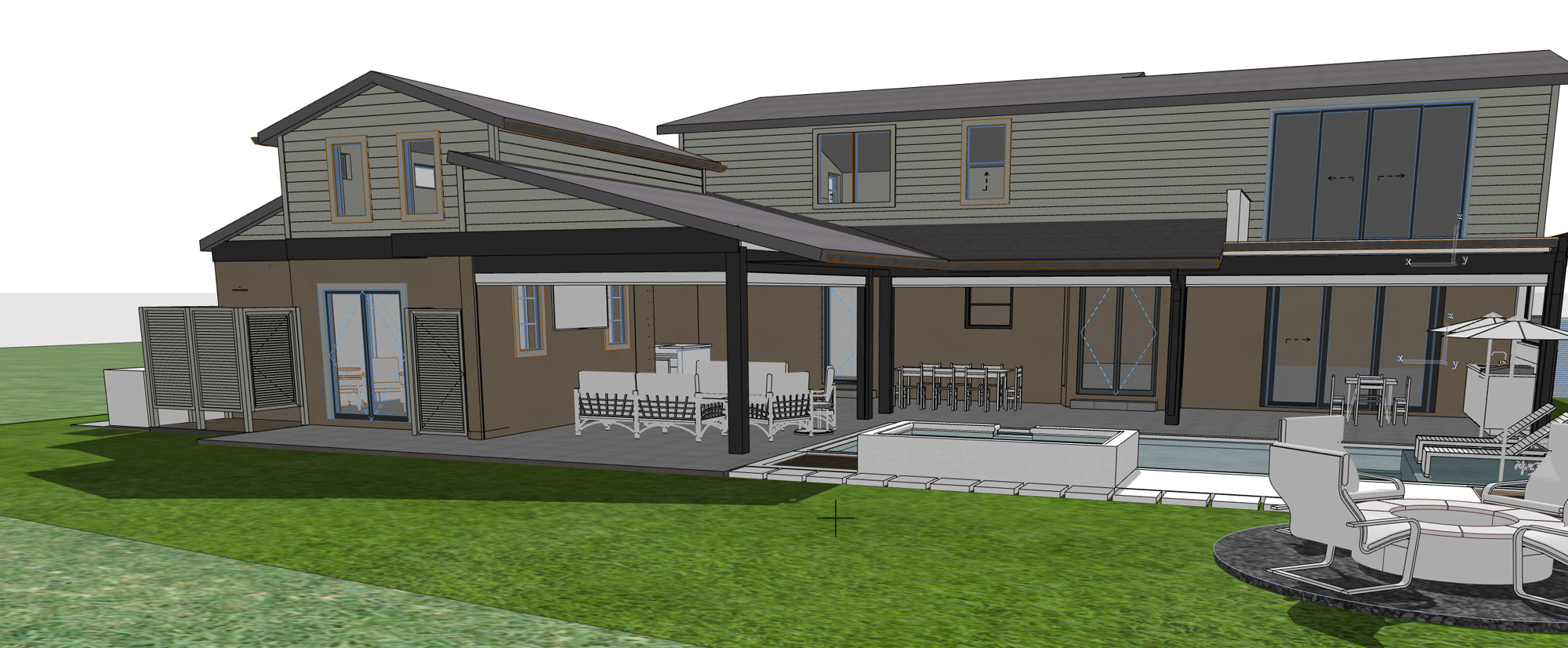 View of a pool terrace and shaded lanai designed to enhance outdoor living and coastal lifestyle.