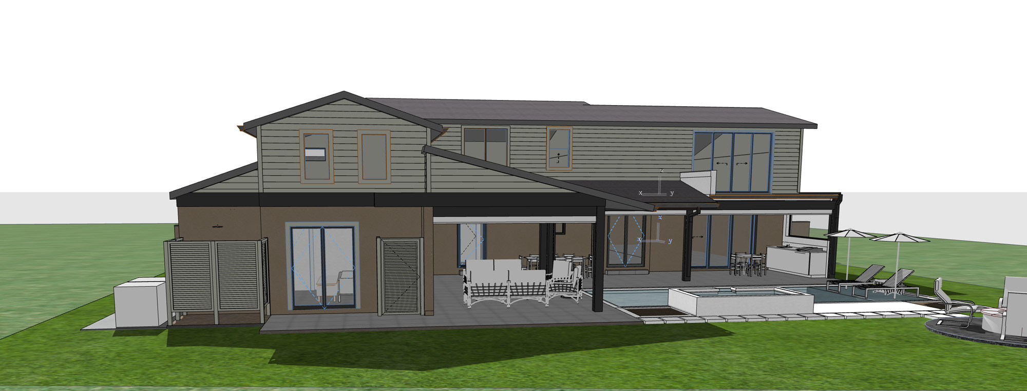 Outdoor fire pit and seating area designed for year-round relaxation and social connection.