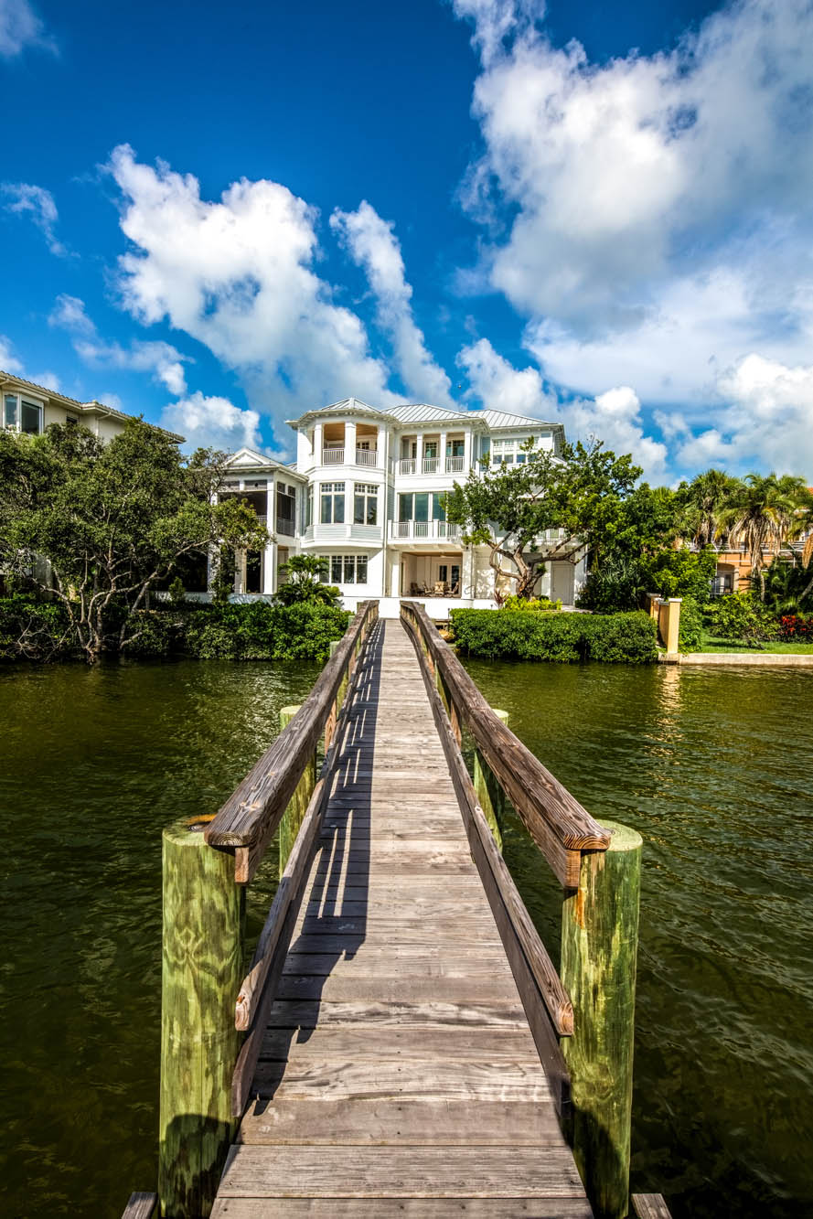 Bayfront approach walkway to a Gulf-to-Bay residence on Casey Key