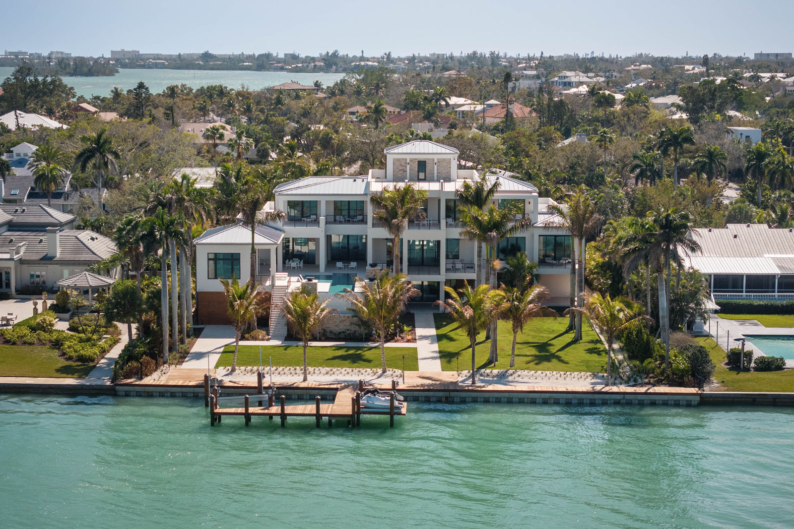 default Rear elevation of waterfront residence with expansive terraces overlooking Sarasota Bay